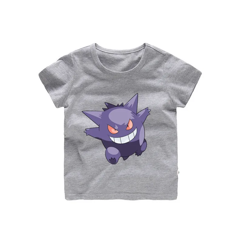 От 2 до 12 лет, Детская футболка Gengar летние топы с героями мультфильмов для маленьких девочек, детская Отличная повседневная одежда, b253 - Цвет: Серый