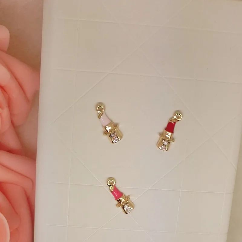 

30pcs/lot lipstick with artificial stone size 6*15mm pendant alloy enamel Charm DIY accessories of necklace bracelet headdress
