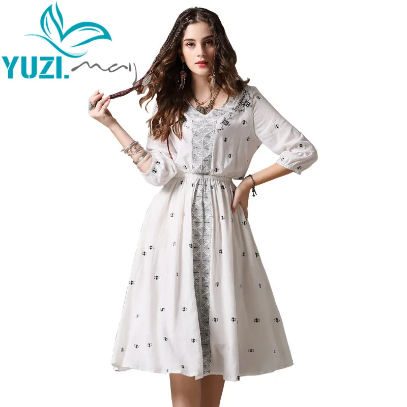 Летнее платье 2018 Yuzi.may бохо новые хлопковые платья с V образным вырезом а силуэт