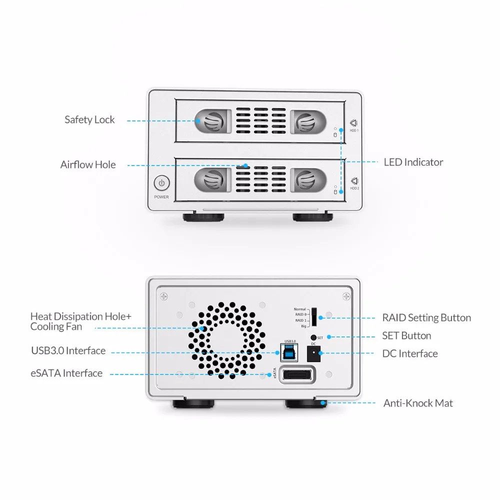 ORICO 3529RUS3 Алюминий 2 Bay USB3.0/eSATA внешний 3 5 ''SATA RAID жесткий диск-серебро |
