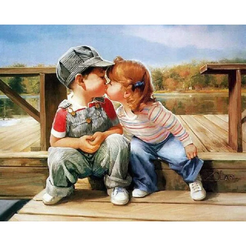 

5d diamond Embroidery Two kids kissing diy diamond painting cross stitch for children puzzle mosaic crafts handmade picture TY48