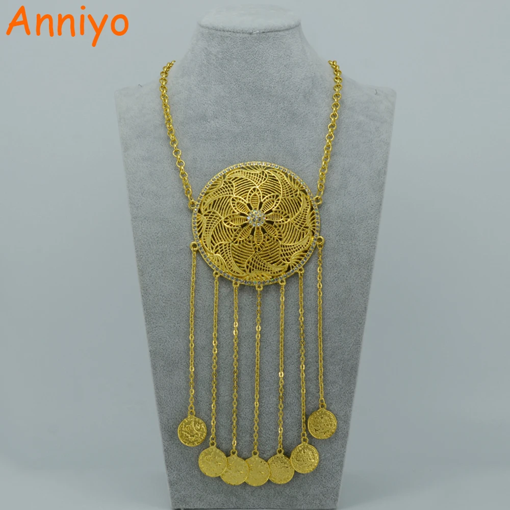 Anniyo (83 см &amp 73 см) большой монета длинные ожерелья для Для женщин золото Цвет