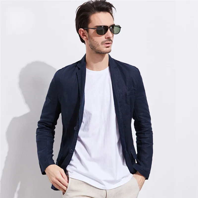 

Мужской Блейзер, новинка, 100% лен, костюм, куртка, весна-осень, длинный рукав, большой размер, костюм с двумя пуговицами, Мужской Блейзер, Повсе...