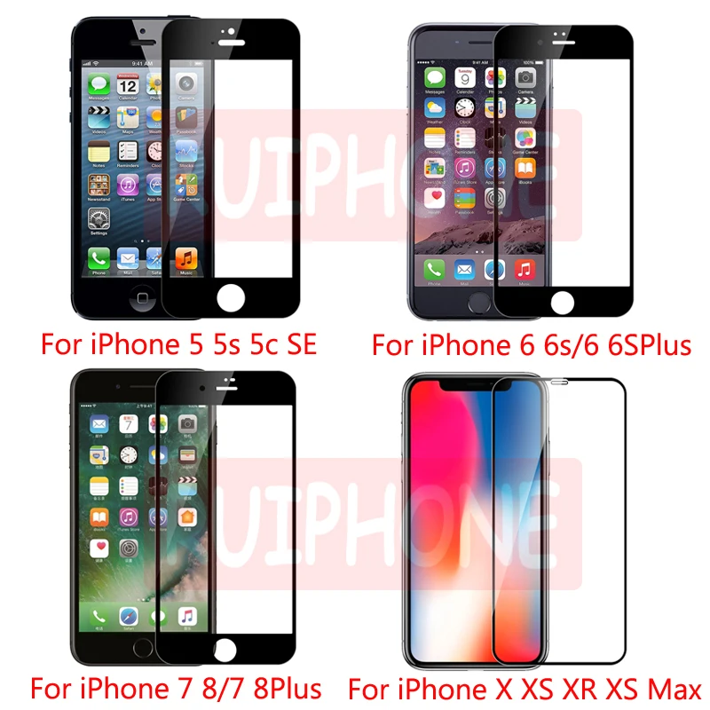 2Pcs iPhone XS MAX full cover screen protector XR X glass on 6 6s 7 8 Plus 5 5S 5C SE protective tempered | Мобильные телефоны и