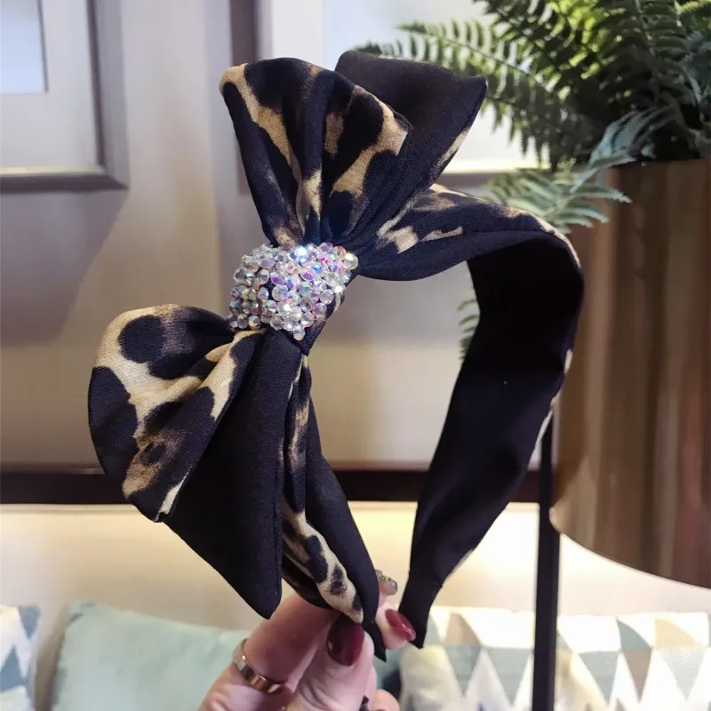 Корейские леопардовые Стразы супер блестящие аксессуары для волос с бантом