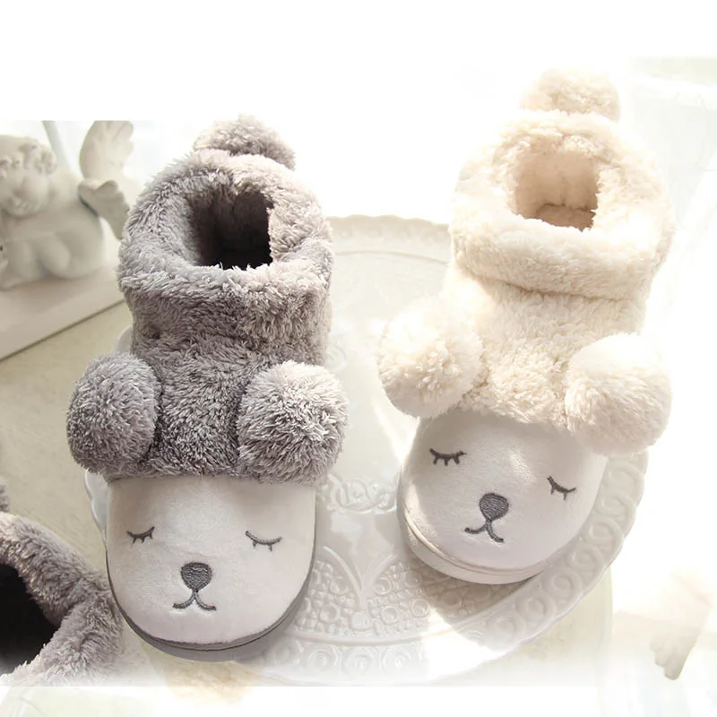 Милые зимние теплые плюшевые домашние тапочки с медведем для мужчин и женщин