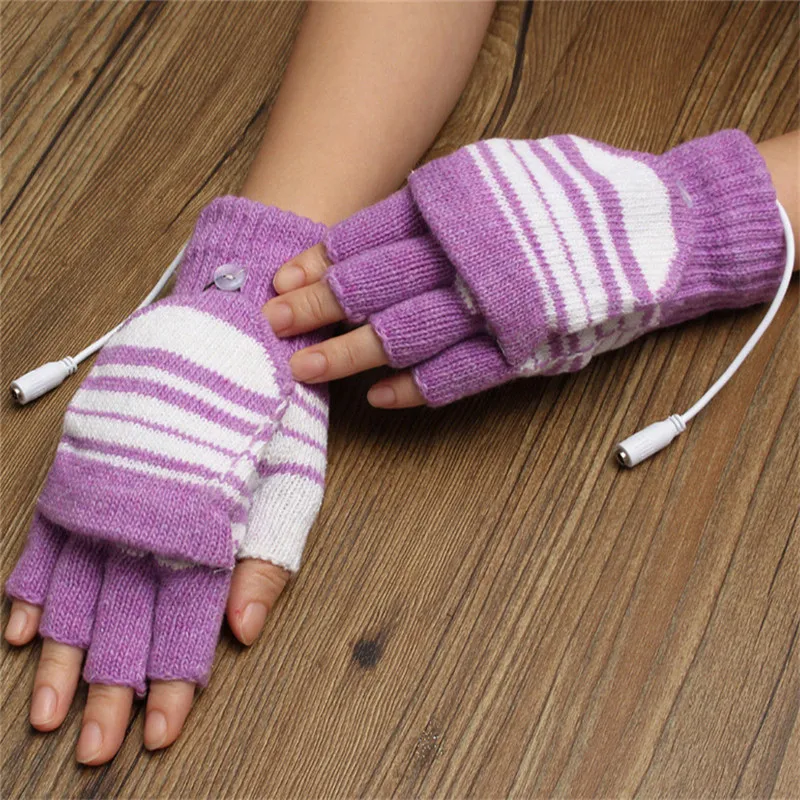 USB перчатки с подогревом для женщин осень зима хлопок теплые трикотажные без