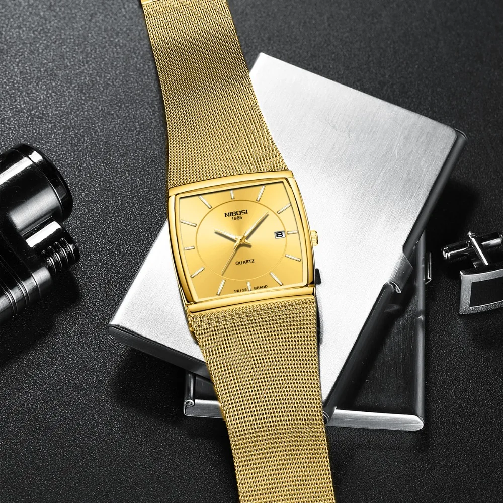 Часы наручные NIBOSI Мужские кварцевые роскошные Брендовые спортивные с сетчатым