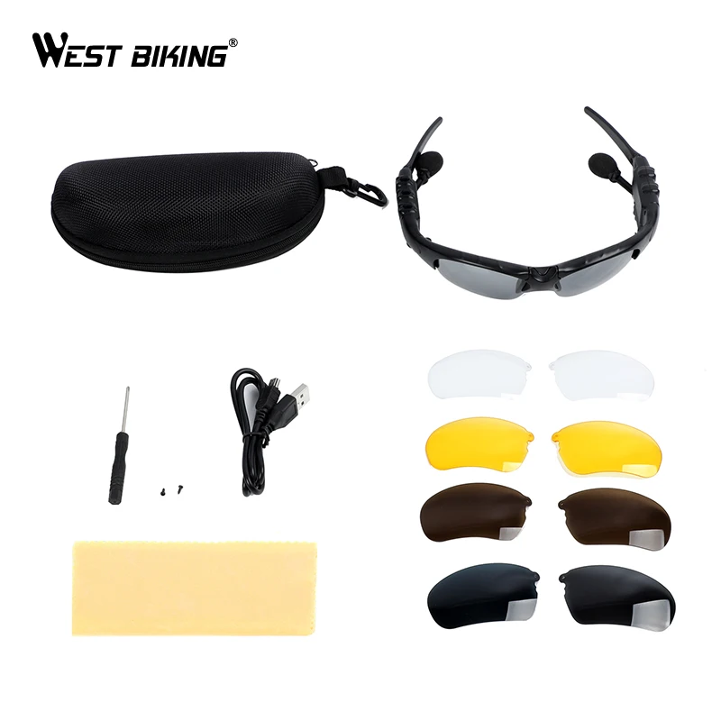 WEST BIKING, Bluetooth, очки для велоспорта, поляризационные солнцезащитные очки, для спорта на открытом воздухе, MTB, велосипед, мотоциклетные линзы, UV400, велосипедные очки