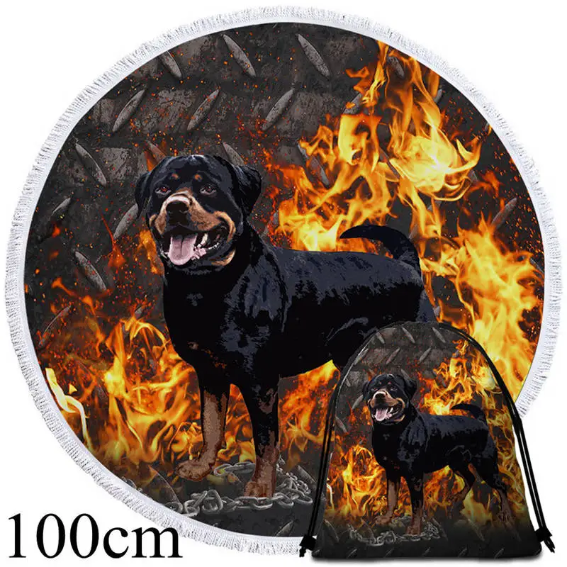 002 Towel 100cm-Bag BeddingOutlet Doberman большое круглое пляжное полотенце 3D принт микрофибра банное полотенце сумка одеяло животное собака коврик для пикника drap de plage - Цвет: 002 Towel 100cm-Bag