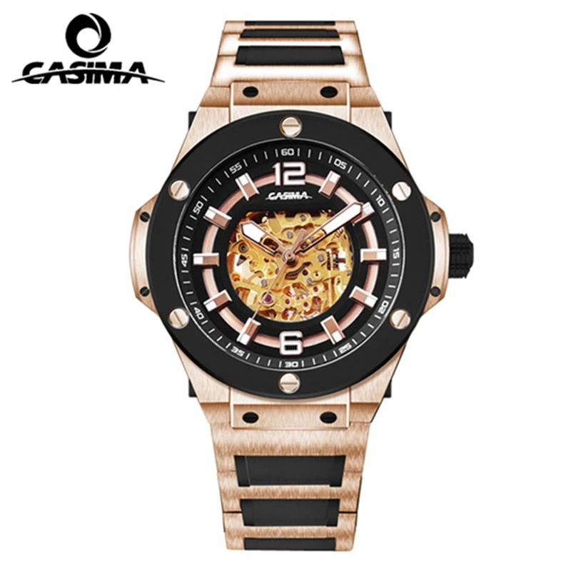 

CASIMA Brand Fashion Gold Automatic Military Watch Men Luxury Waterproof Skeleton Mechanical Wristwatch 2021 Relogio Masculino