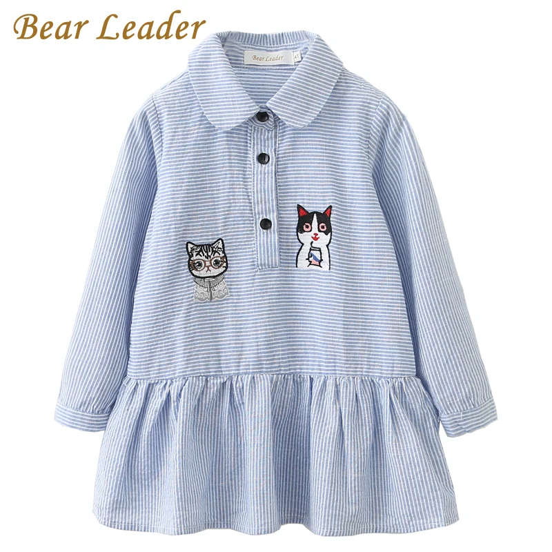 Платье для девочек bear leader модные платья-рубашки с длинным рукавом синее платье в