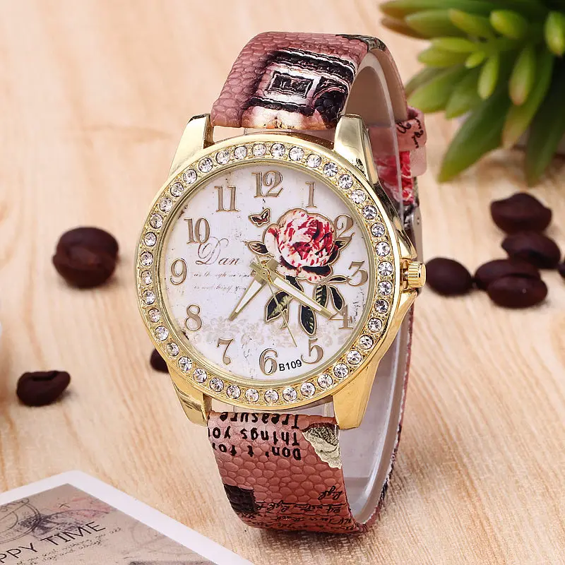 2018 дешевые горячая Распродажа модные женские часы с розами большим циферблатом
