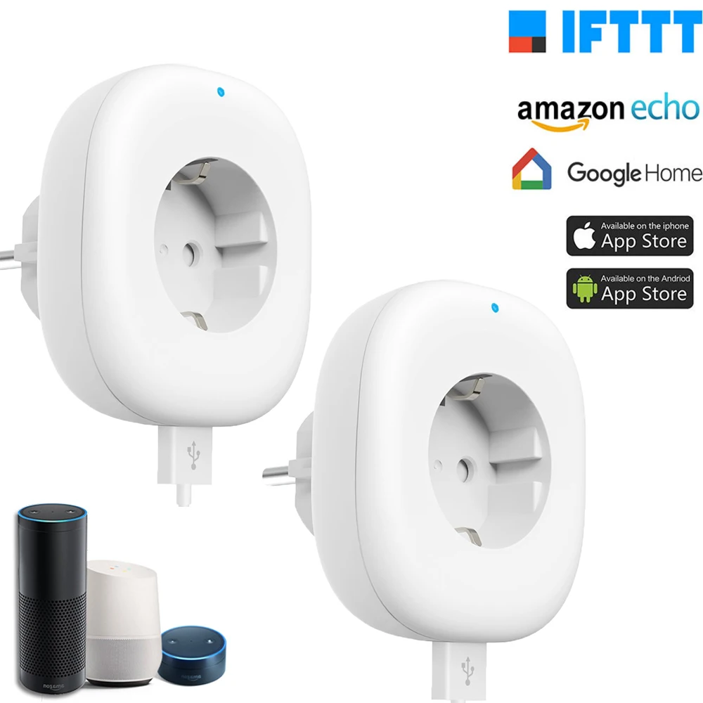 Умная штепсельная вилка EU USB Wifi розетка с дистанционным голосовым управлением