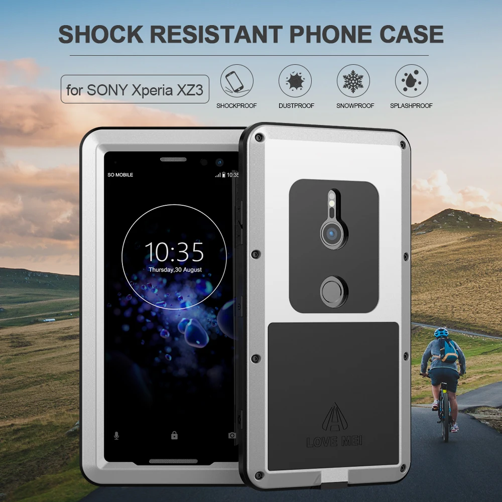 

For Sony Xperia XZ3 Phone Case Heavy Duty Protection Armor Metal Hard Screen Film Tempered Glass XZ 3 Full Cover Silicon Casings