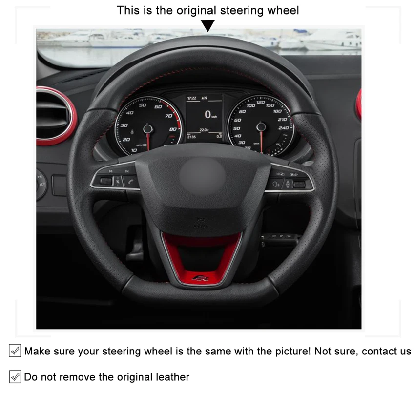 Черный замшевый чехол рулевого колеса автомобиля для Seat Leon (FR | CUPRA) Ibiza Alhambra Line) Arona