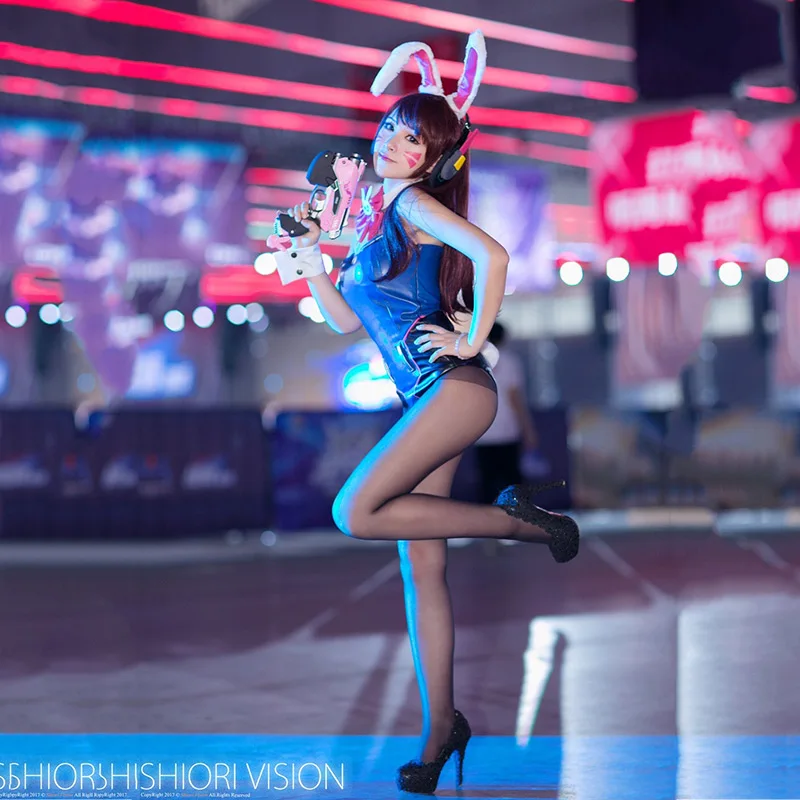 Женский костюм для косплея D.va Bunny Girl из искусственной кожи Rabbit с ушками и