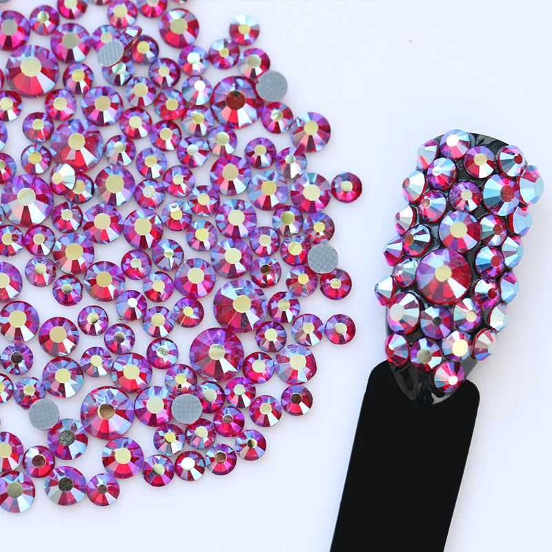 1 пакет Стразы для ногтей разные размеры с плоским дном 2 мм-5 мм шампанское