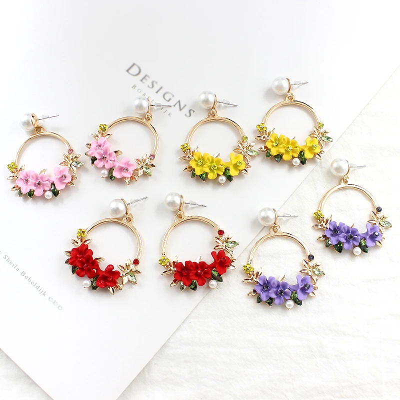 Элегантные серьги с цветами и инкрустацией из искусственного жемчуга большая