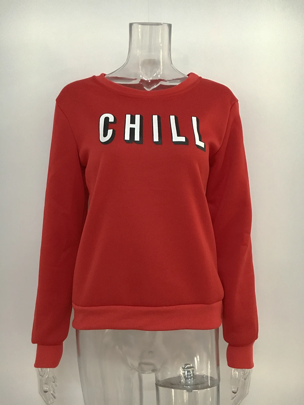 Женский пуловер свитшот от CHILL Print модные красные однотонные короткие женские