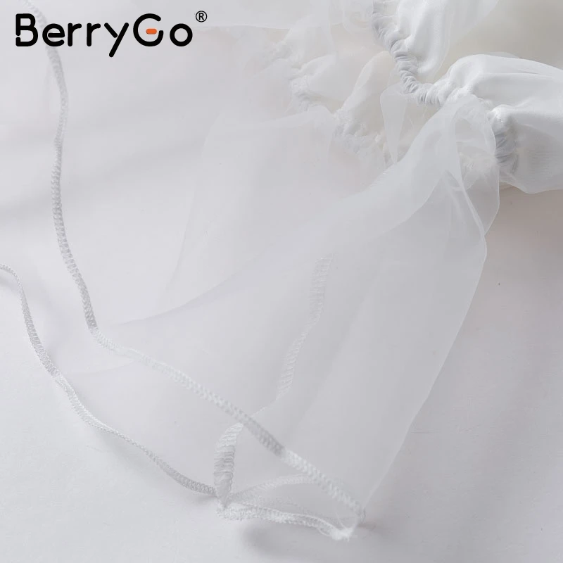 BerryGo, сексуальный сетчатый Прозрачный женский укороченный топ с рукавом, белый, с открытыми плечами, женские летние топы, с вырезом лодочкой, шикарные, вечерние, Клубные, женские топы