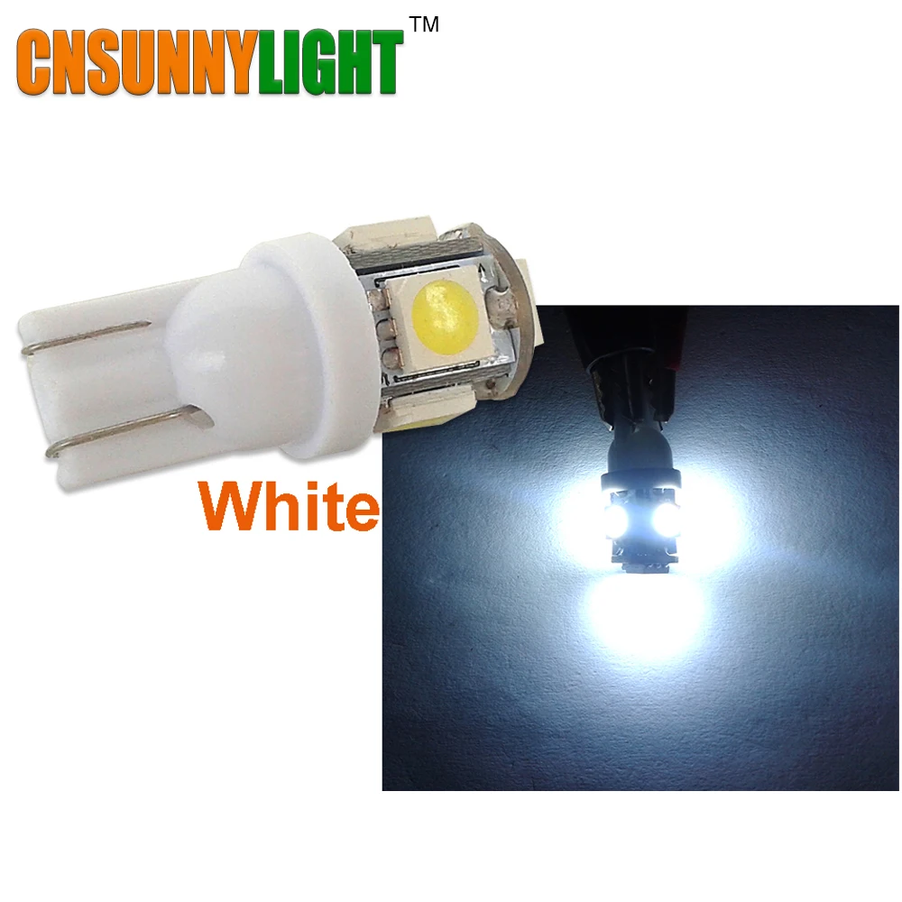 Cnsunny светильник T10 Автомобильные Боковые лампочки Светодиодный T10 5SMD лампы 5SMD 5050 5 светодиодный s Белый для авто светильник 200 шт./лот