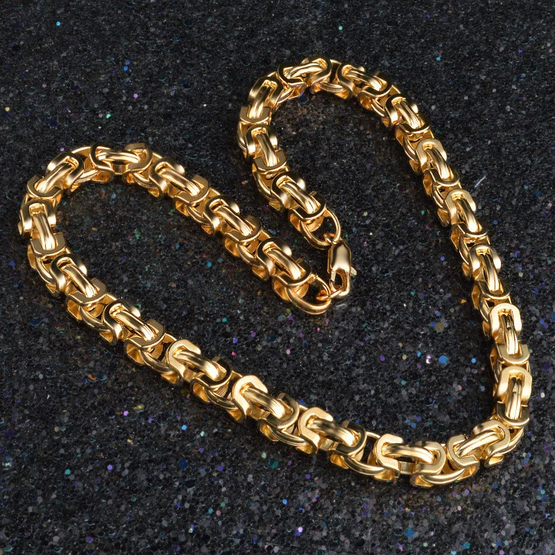 

HIP Hop Gold Width 9mm Gold Byzantine Link Chain Copper Necklace Bracelet For Men Jewelry Dropshipping
