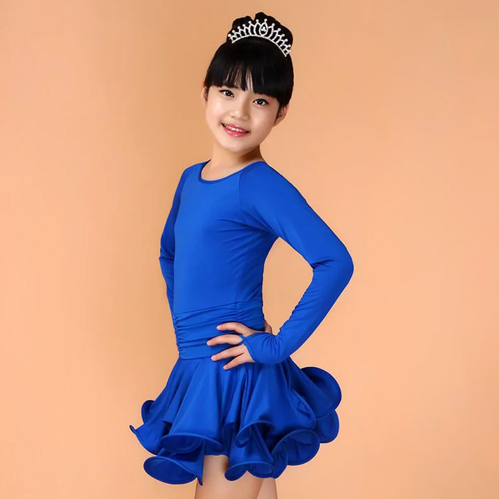 Одежда для танцев с длинными рукавами девочек платье латинских Чача Румба танго