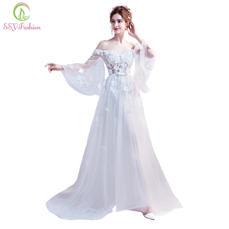 SSYFashion Новый банкет Грация белое вечернее платье невесты Женат сексуальный вырез
