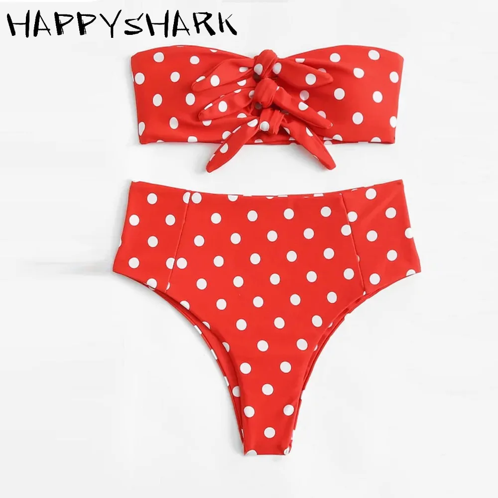 Женский купальник HAPPYSHARK бикини с высокой талией бандо в горошек 2 шт. | Женская