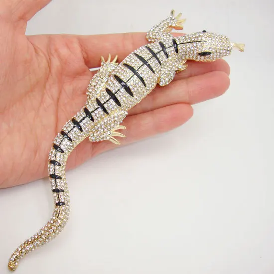 Большая брошь в форме животного Gecko с прозрачными стразами булавка ящерицы со