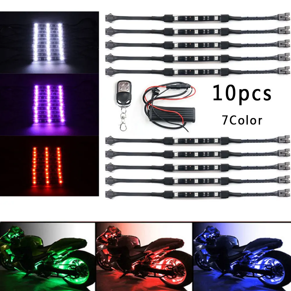 1 компл. 10 шт. 12 В 50 Вт RGB мотоцикл underglow Гибкая неоновый свет акцентом в полоску 7