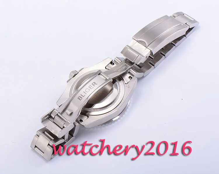 Modisch 43 мм Bliger черный циферблат белые следы сапфировое стекло GMT автоматические