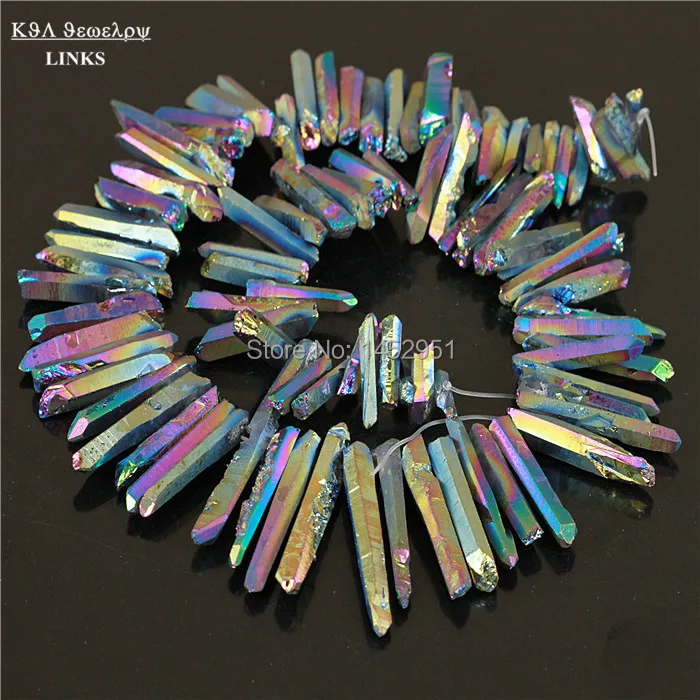 

1 Strand Titanium Rainbow Quartz Sticks Crystal Points Spikes Drilled Briolettes Beads 16 inch Strand 12-36 mm Druzy Pendant