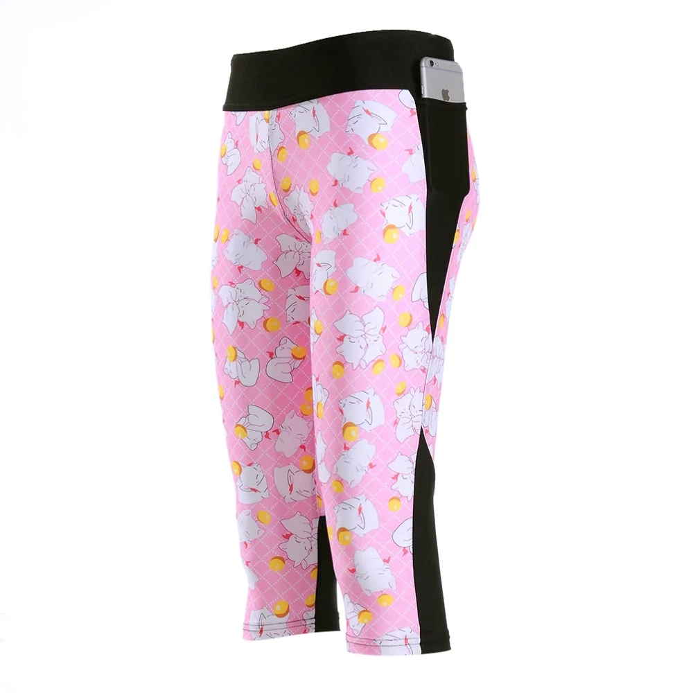 Женская спортивная одежда с принтом в виде кошек модные розовые Капри высокой