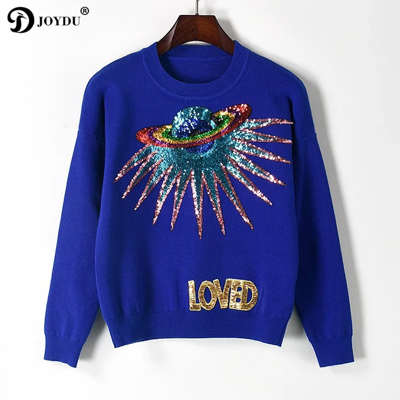 JOYDU Designer Sweater Women 2018 Winter Pullover Sequins Embroidery High Street Knit Jumper jersey mujer invierno pull femme | Женская