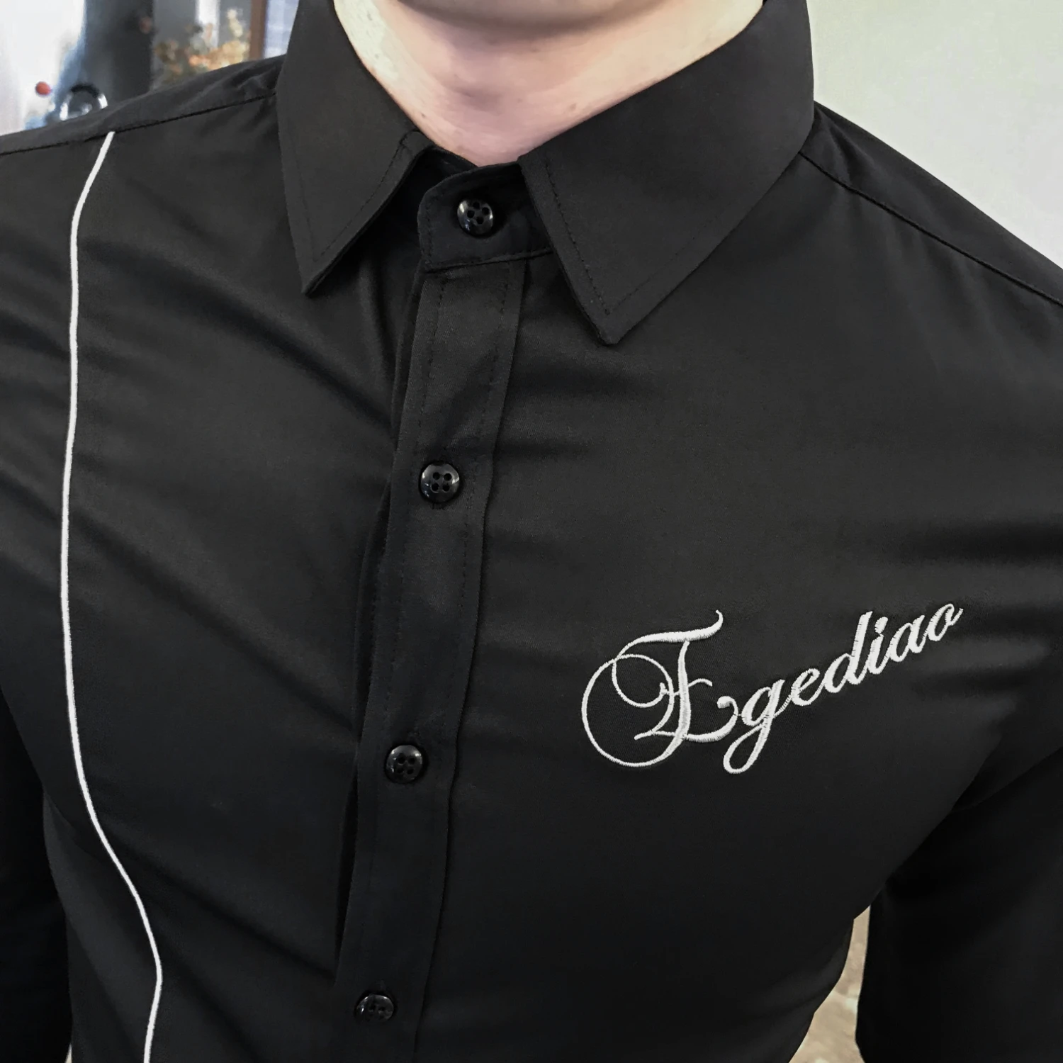 Мужские рубашки с цветочной вышивкой Camisa Homem Line Decoration Корейская мужская одежда