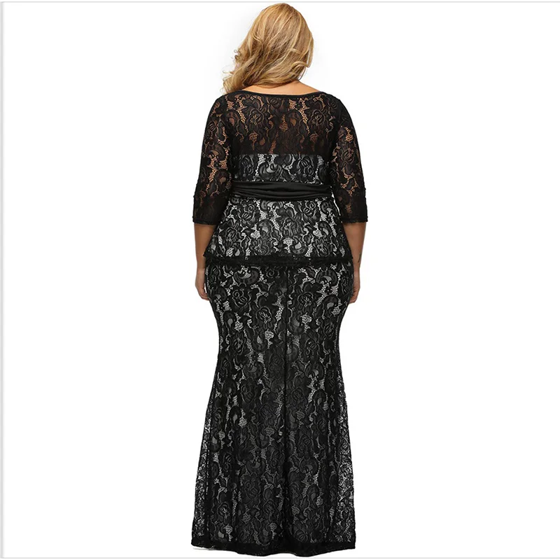 Женское кружевное платье Plusee Осеннее облегающее большого размера с круглым