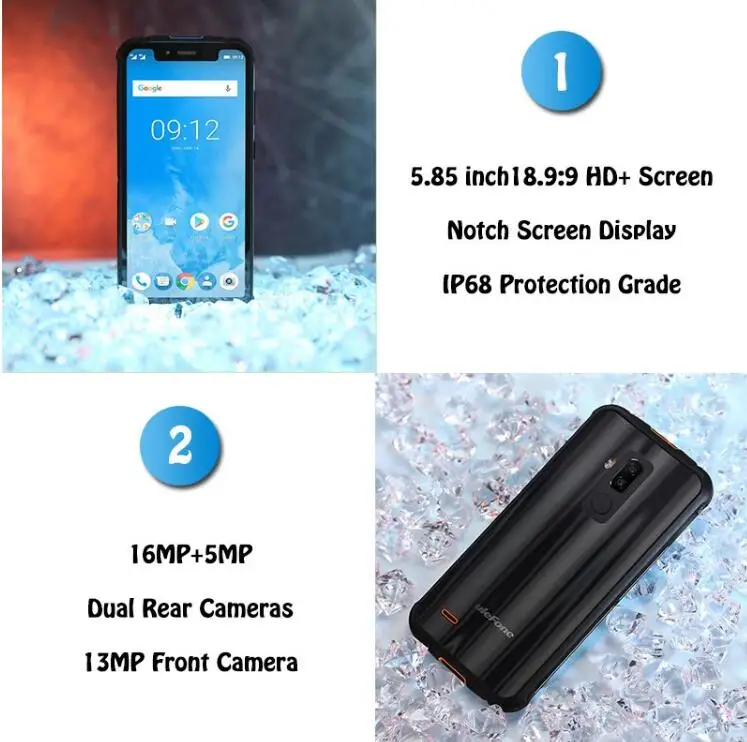 Ulefone Броня 5 85 &quotMTK6763 Octa Core 5000 mAh Быстрое беспроводное зарядное устройство 4 GB + 64 16MP