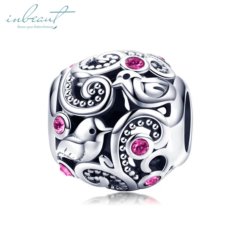 925 Silver fit Pandora Bracelet Pink Zircon Goat Deer Penguin Green Clover Tree Box Beads White&Blue CZ Heart Shell Anchor Charm - Цвет: FSCC1014