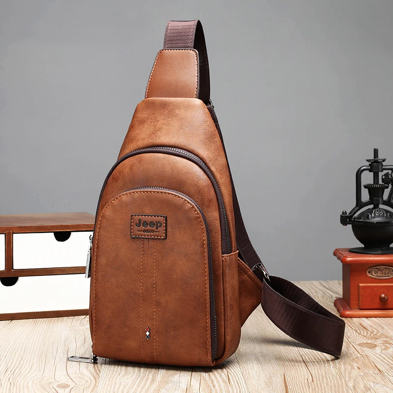 JEEP BULUO Brand Men Vintage Split Leather Satchel Man's Sling Bags High Quality Shoulder Chest Pack Bag For Young People Fangle