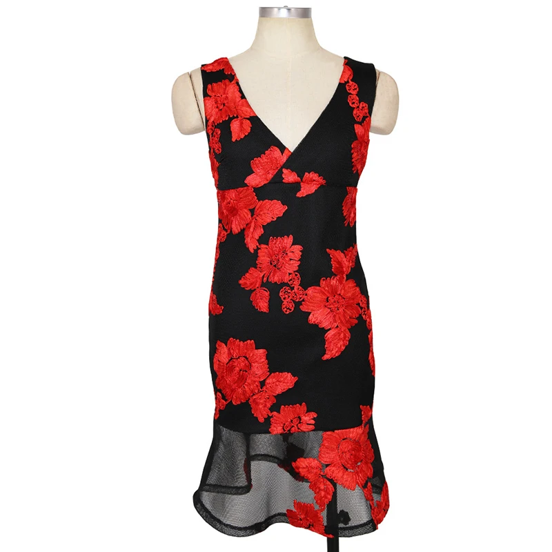 Летняя Сексуальная Вышивка Bodycon Midi женское платье цветочный вечерние Сетки Без