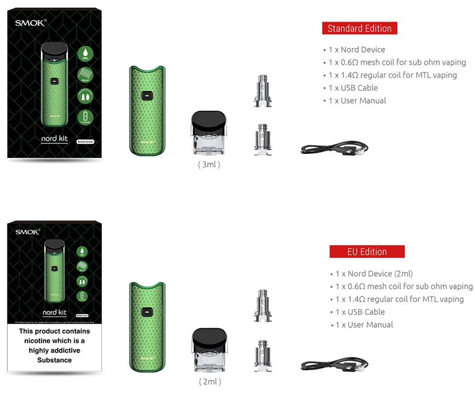 SMOK Nord Pod Vape ручка 1100 мАч батарея 3 мл Pod система сетка катушка электронная сигарета Pod Комплект Испаритель VS SMOK NOVO Minifit