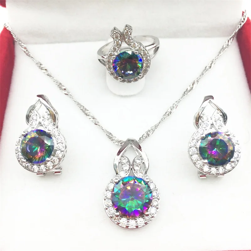 Женские серьги/кулон/ожерелье/кольца из стерлингового серебра 925 пробы ювелирные