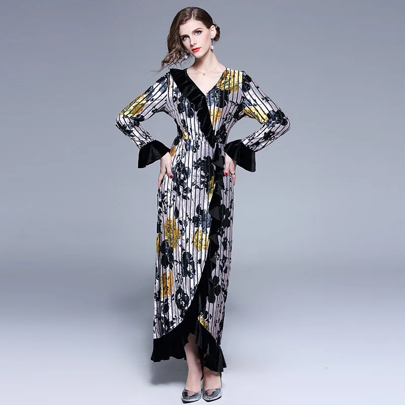 Осеннее женское бархатное платье высокого качества сексуальное с v образным