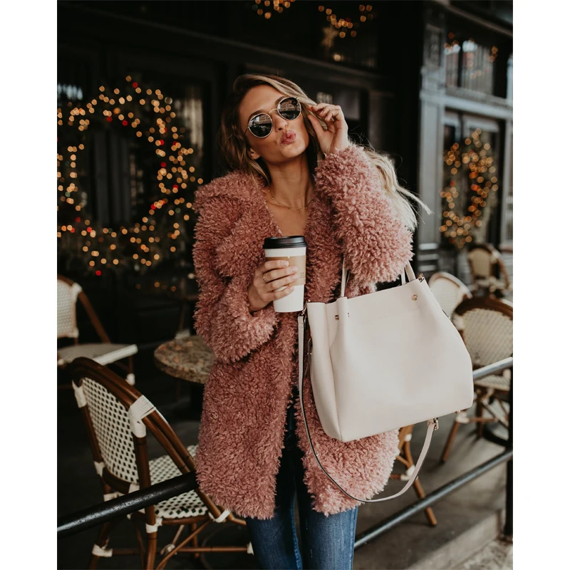 Элегантное женское пальто из искусственного меха 2019 осень зима теплая мягкая