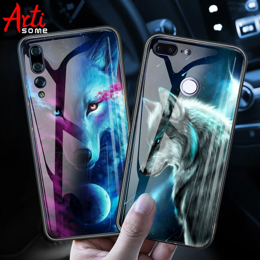 Роскошный чехол из закаленного стекла для Huawei Honor 9 Lite 10 с животным узором Mate P20 Pro P