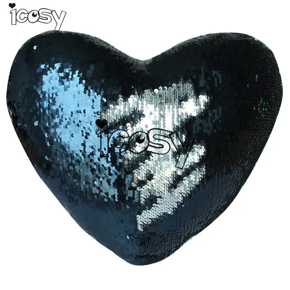 В форме сердца Радужная цветная Подушка «русалка» Чехол Декоративные подушки наволочки для дивана автомобиля кровать домашний декор Прямая поставка - Цвет: Navy Silver