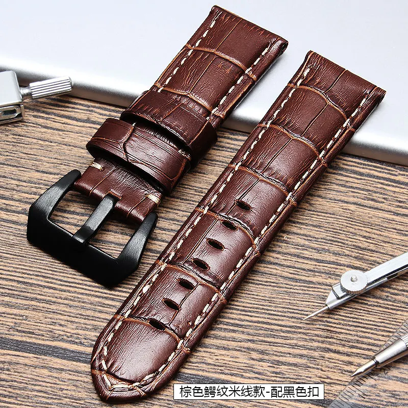 Genuine Leather Watchbands man's Italy Watch Band Strap for Panerai Belt Stainless Steel Buckle brown 22 24 26mm Exempt postage |