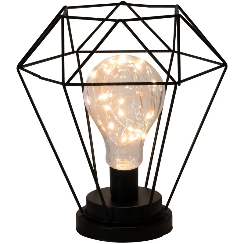 LED Creative Geometric Small Night Light Iron Copper Wire edrooom Dormitory Beside Lamp Home Decoration Table Luminary | Лампы и